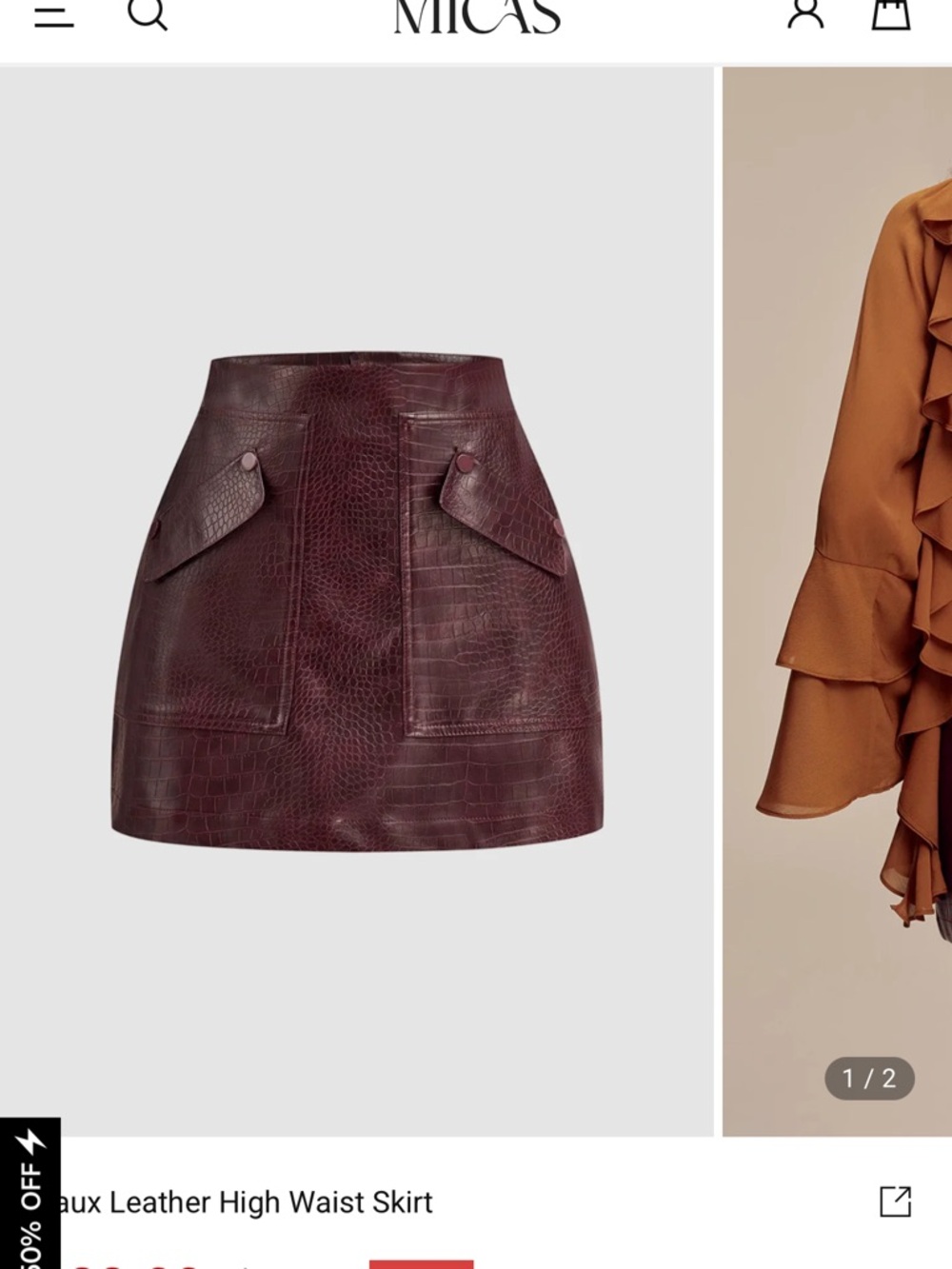 Croc-Embossed Faux Leather High-Waist Mini Skirt in Burgundy